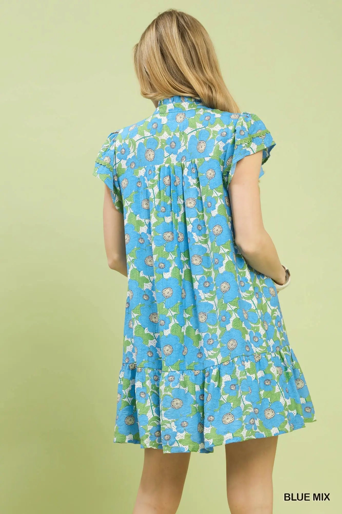 Abstract Mini Dress with Lace Trim by Umgee in Blue Mix