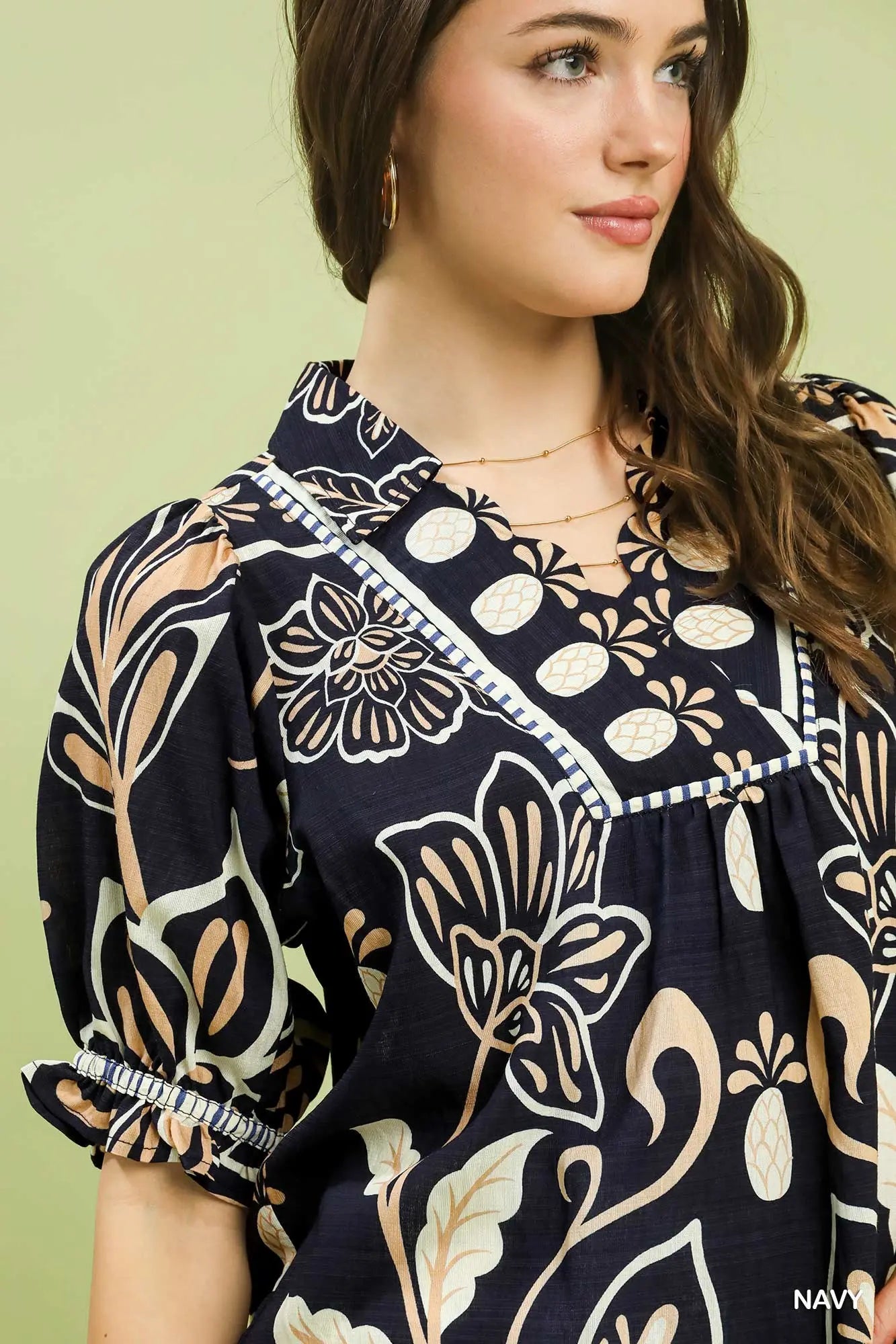Floral Print Puff Sleeve Top by Umgee in Navy