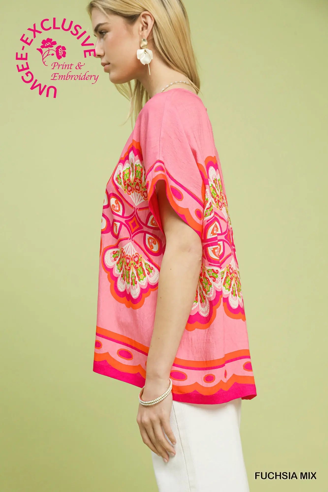 Round Neck Sleeveless Woven Top by Umgee in Fuchsia Mix