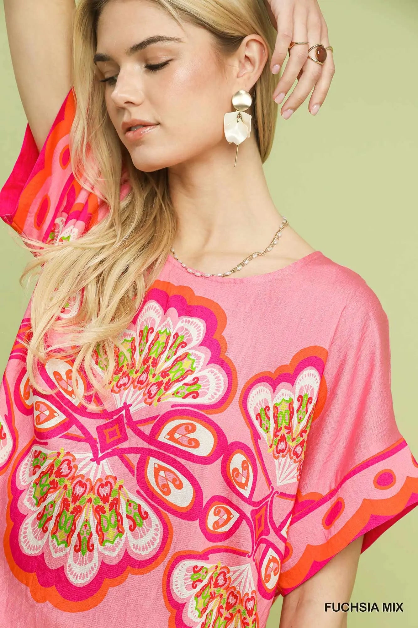 Round Neck Sleeveless Woven Top by Umgee in Fuchsia Mix