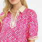 Geometric Leaf Print Popover Top by Umgee in Peony