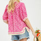 Geometric Leaf Print Popover Top by Umgee in Peony