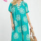 Collar Smocked V-Neck Midi Dress by Umgee in Turquoise