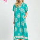 Collar Smocked V-Neck Midi Dress by Umgee in Turquoise