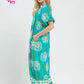 Collar Smocked V-Neck Midi Dress by Umgee in Turquoise