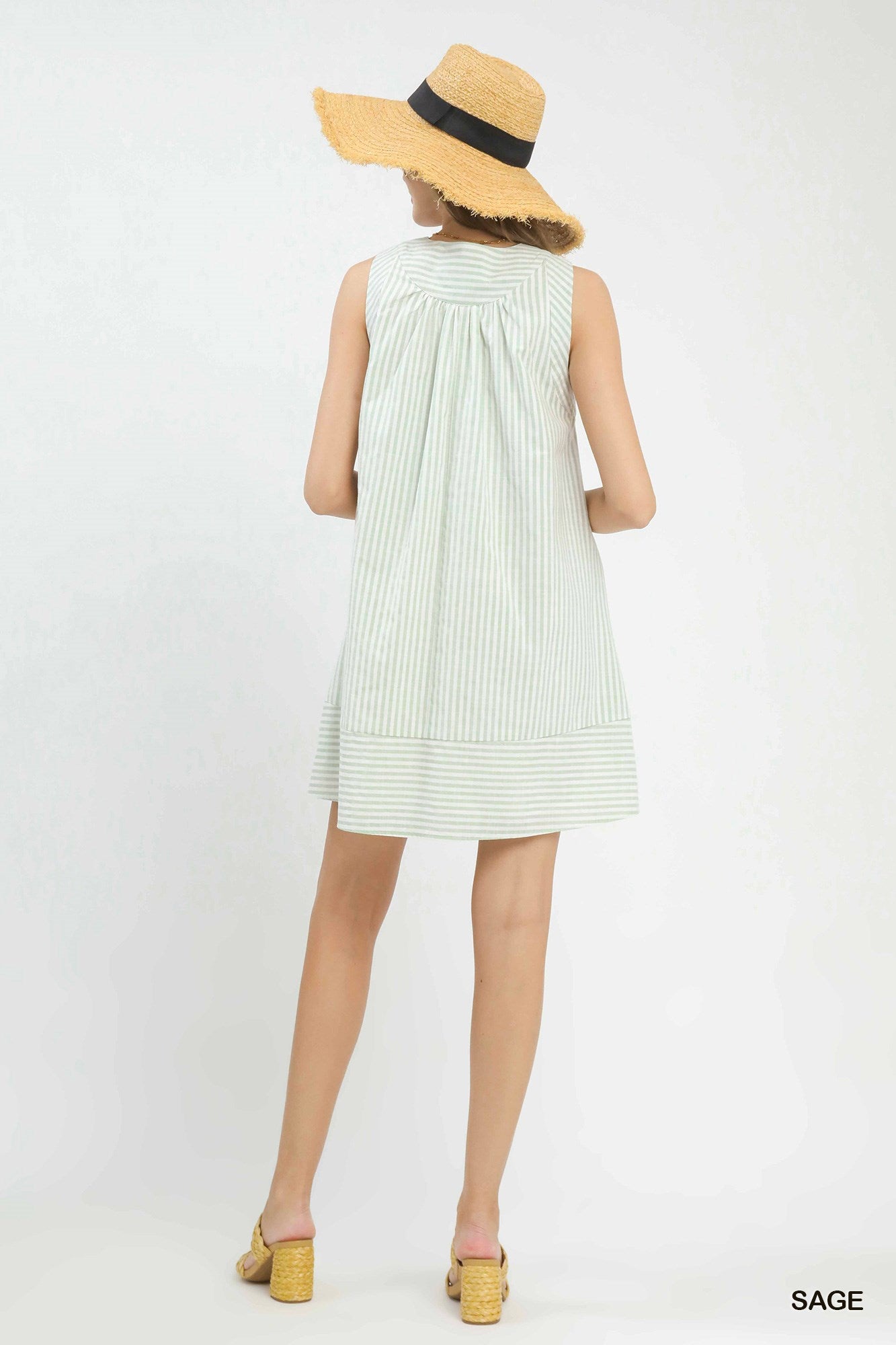Sleeveless A-Line Stripe Mini Dress by Umgee in Sage