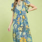 Mix Boho Floral Flutter Sleeve Midi Dress by Umgee in Lagoon Mix