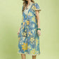 Mix Boho Floral Flutter Sleeve Midi Dress by Umgee in Lagoon Mix