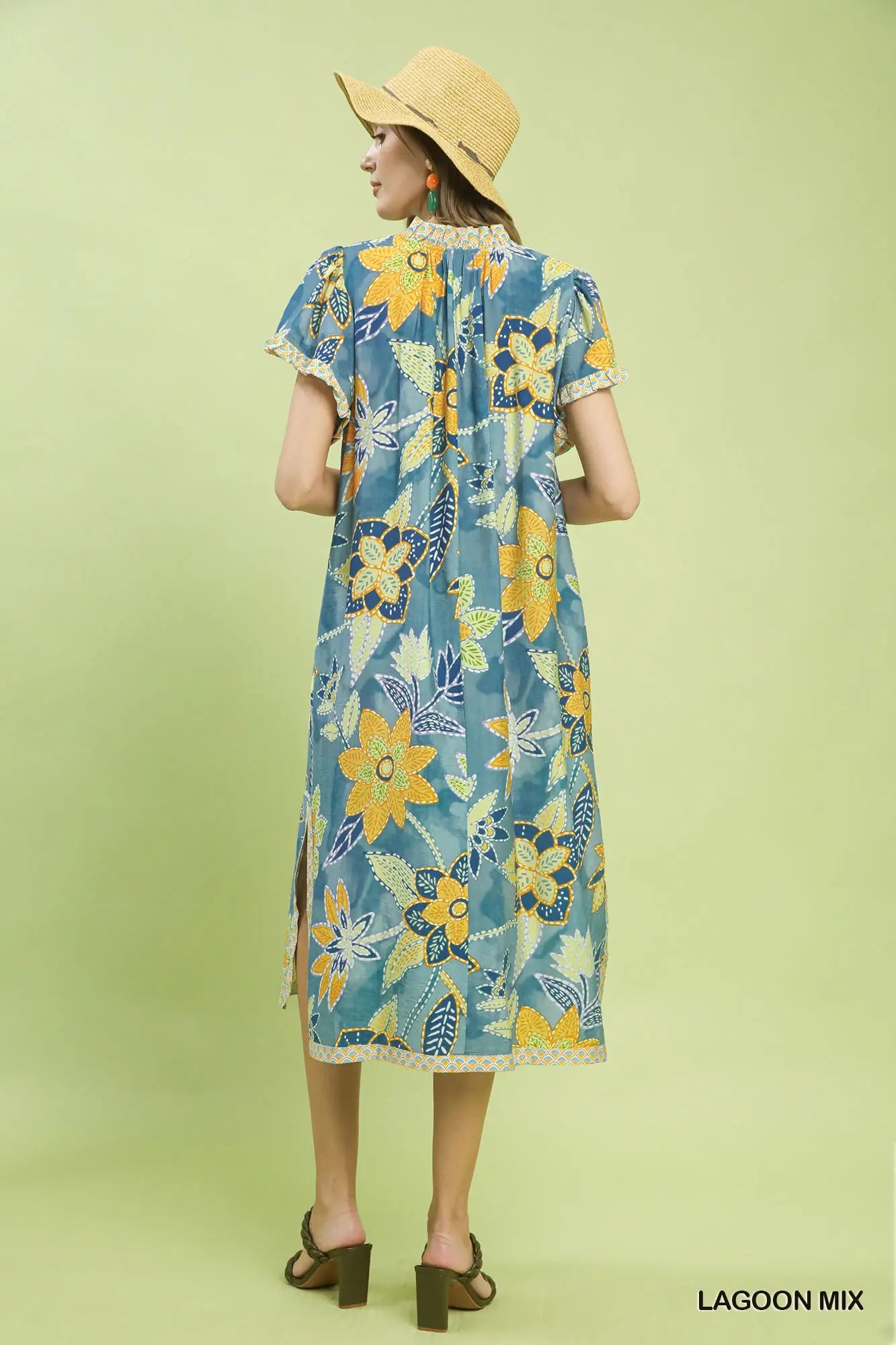 Mix Boho Floral Flutter Sleeve Midi Dress by Umgee in Lagoon Mix