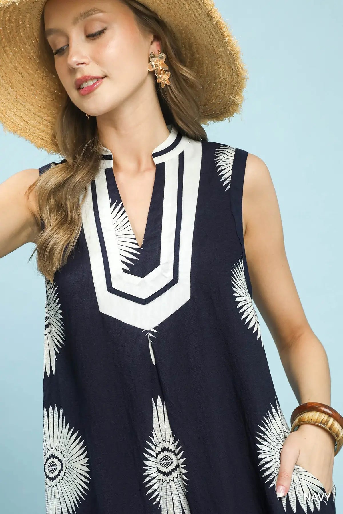 Sleeveless Geometric Midi Dress by Umgee in Navy