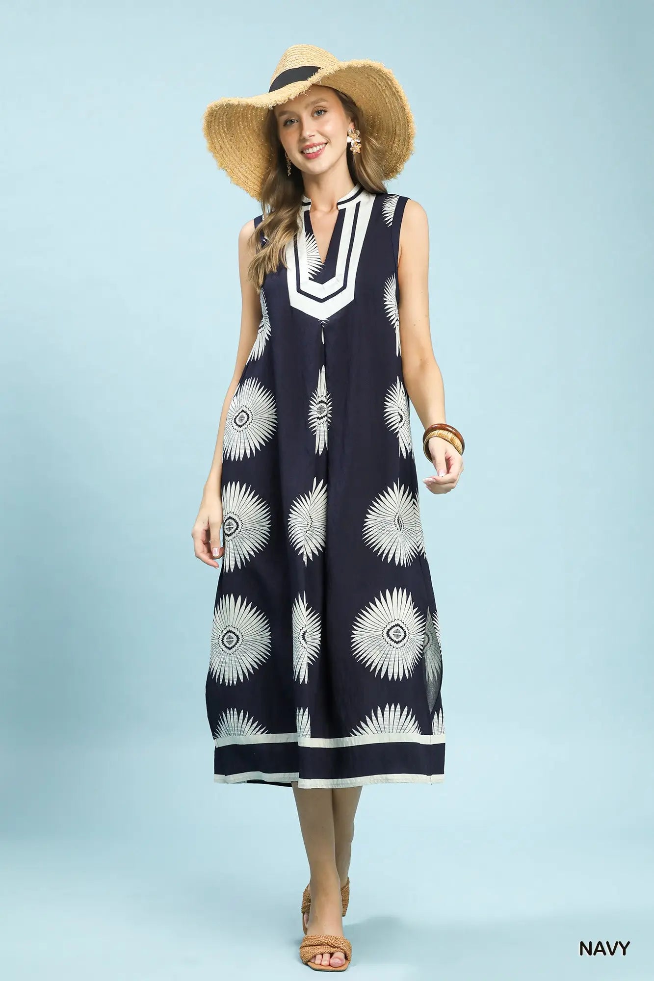 Sleeveless Geometric Midi Dress by Umgee in Navy
