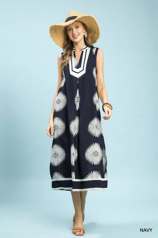 Sleeveless Geometric Midi Dress by Umgee in Navy