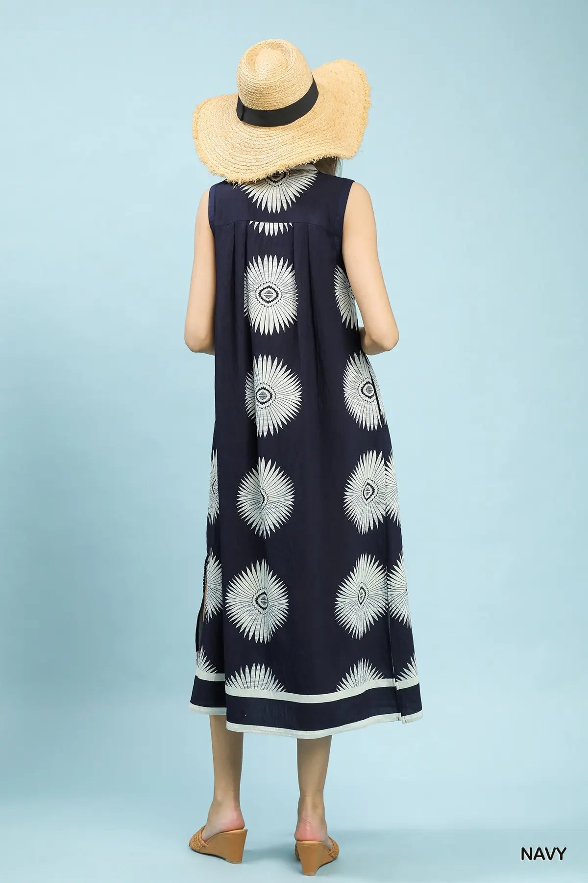 Sleeveless Geometric Midi Dress by Umgee in Navy
