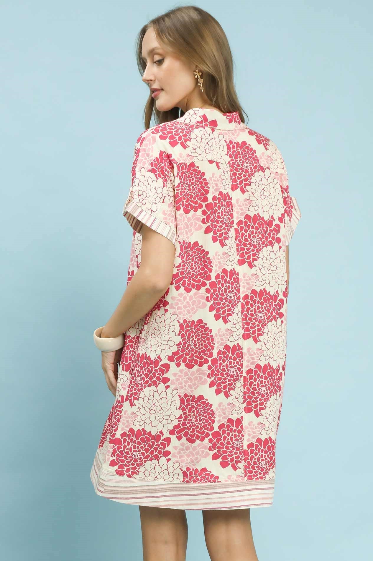 Floral Button-Down Contrast Trim Shirt Dress by Umgee in Teaberry