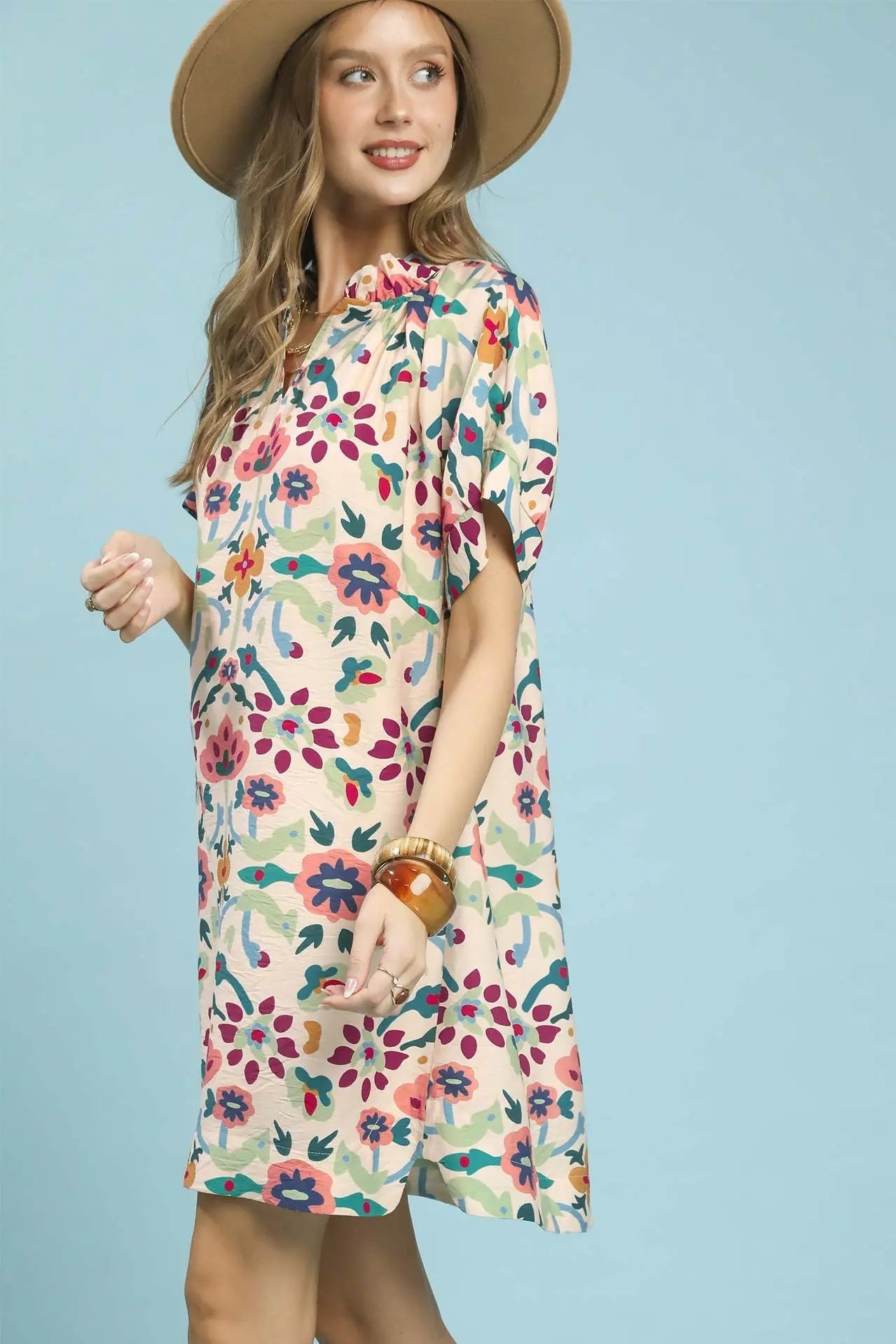 Abstract Floral Shift Dress by Umgee in Ecru Mix