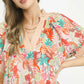 Mix Boho Printed V-Neck Top by Umgee in Tangerine Mix