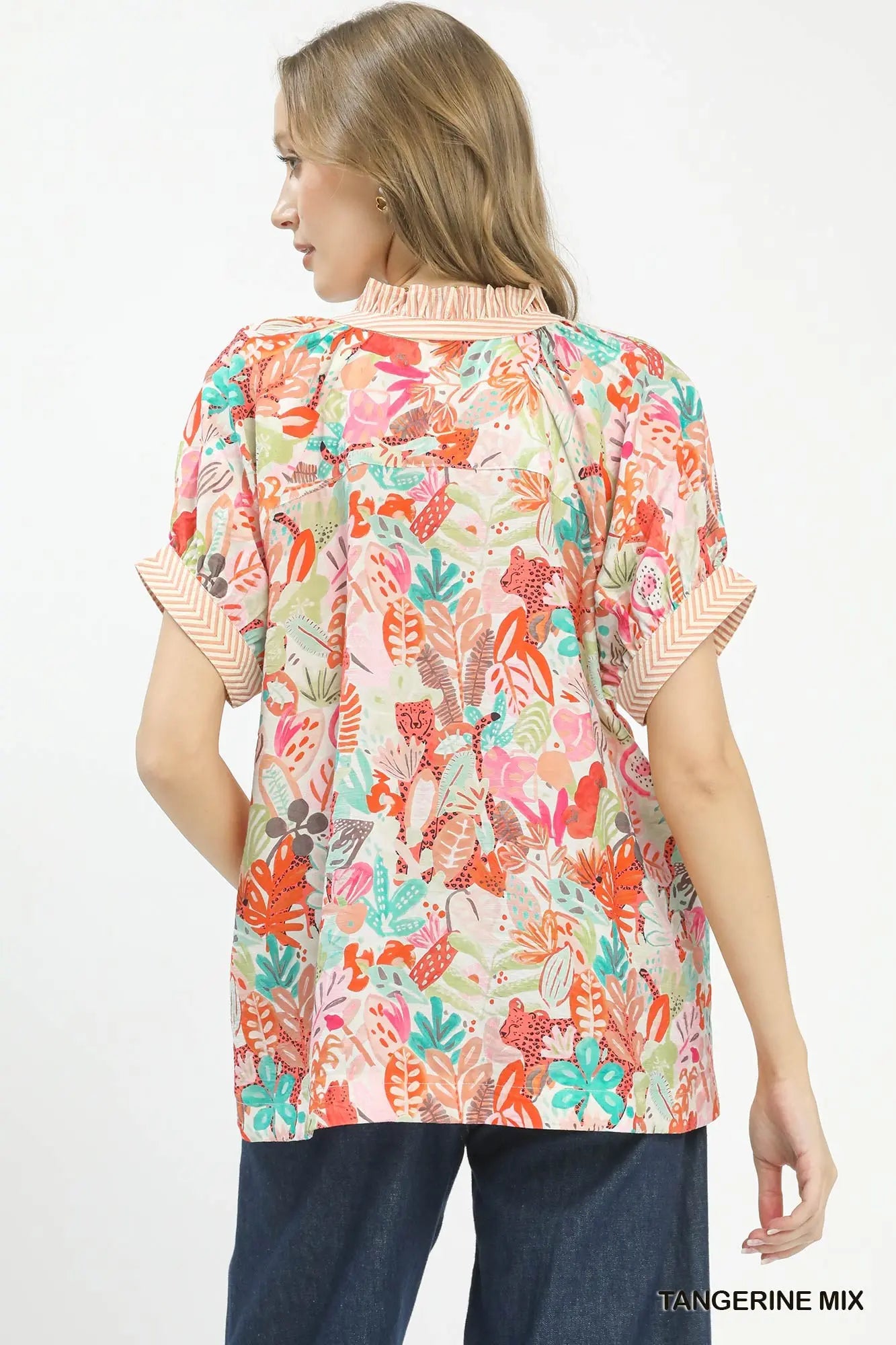 Mix Boho Printed V-Neck Top by Umgee in Tangerine Mix