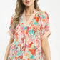 Mix Boho Printed V-Neck Top by Umgee in Tangerine Mix
