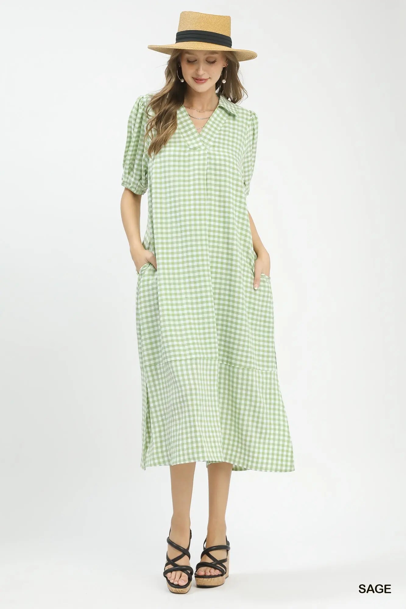 Gingham Midi Dress by Umgee in Sage