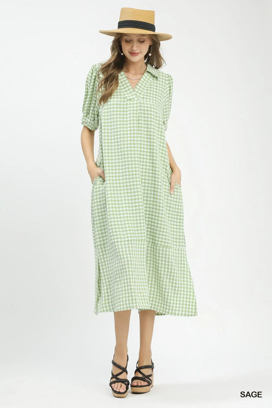 Gingham Midi Dress by Umgee in Sage