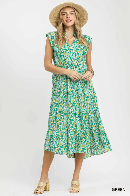 Leaf Print Midi Dress by Umgee in Green