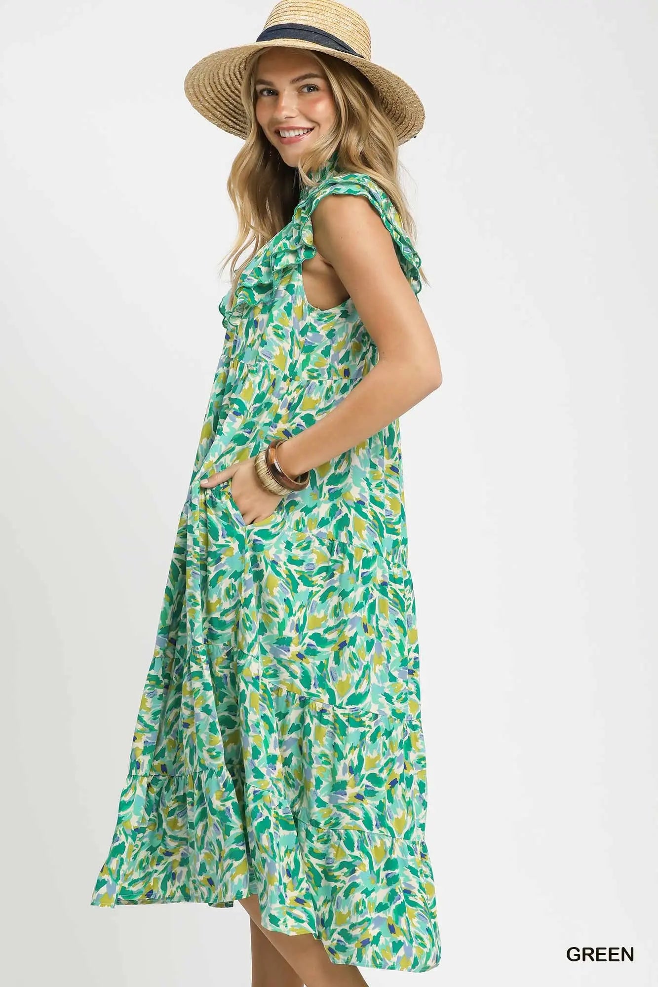 Leaf Print Midi Dress by Umgee in Green