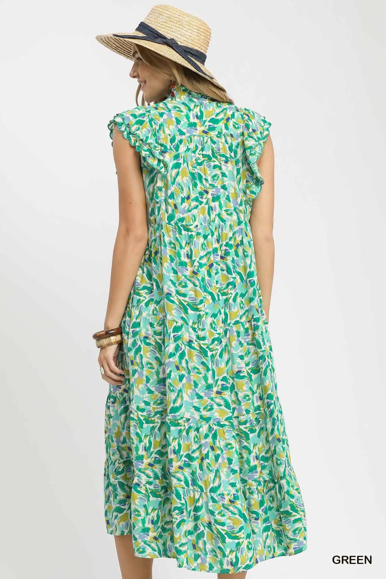 Leaf Print Midi Dress by Umgee in Green