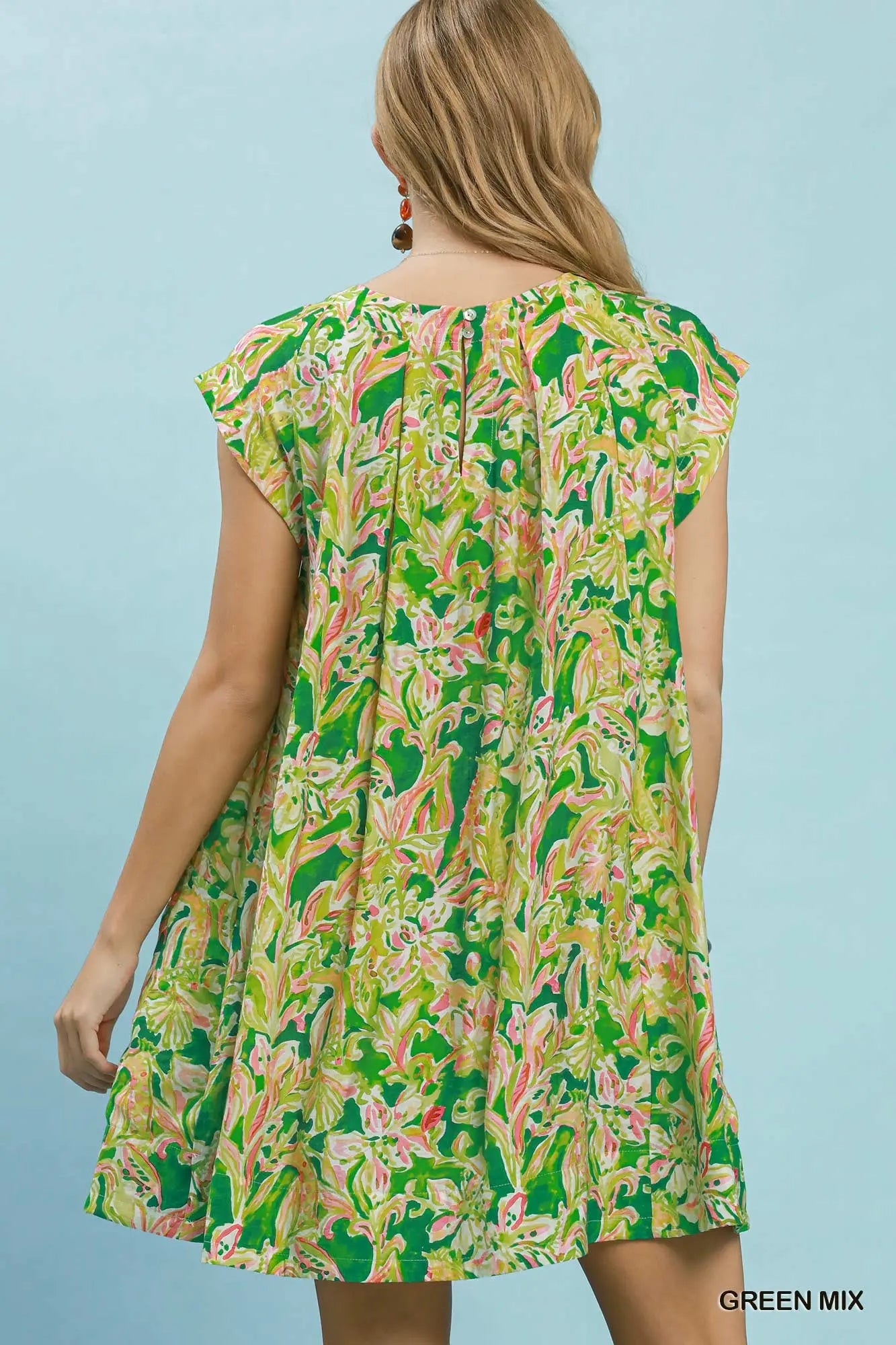 Tropical Floral Flutter Sleeve Swing Dress by Umgee in Green Mix