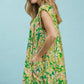 Tropical Floral Flutter Sleeve Swing Dress by Umgee in Green Mix