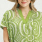 Geometric Print V-Neck Top by Umgee in Sage