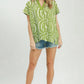 Geometric Print V-Neck Top by Umgee in Sage