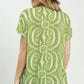 Geometric Print V-Neck Top by Umgee in Sage