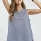 Stripe Fringe Trim Sleeveless Top by Umgee in Blue