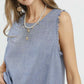 Stripe Fringe Trim Sleeveless Top by Umgee in Blue