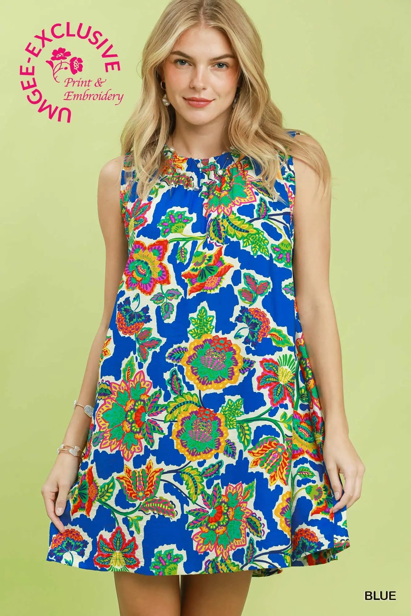 Abstract Print Sleeveless Shift Dress by Umgee in Blue