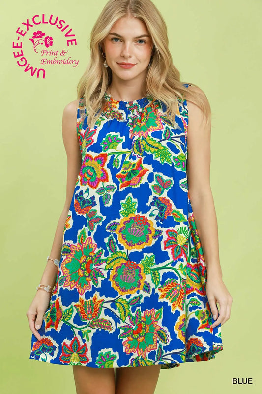 Abstract Print Sleeveless Shift Dress by Umgee in Blue