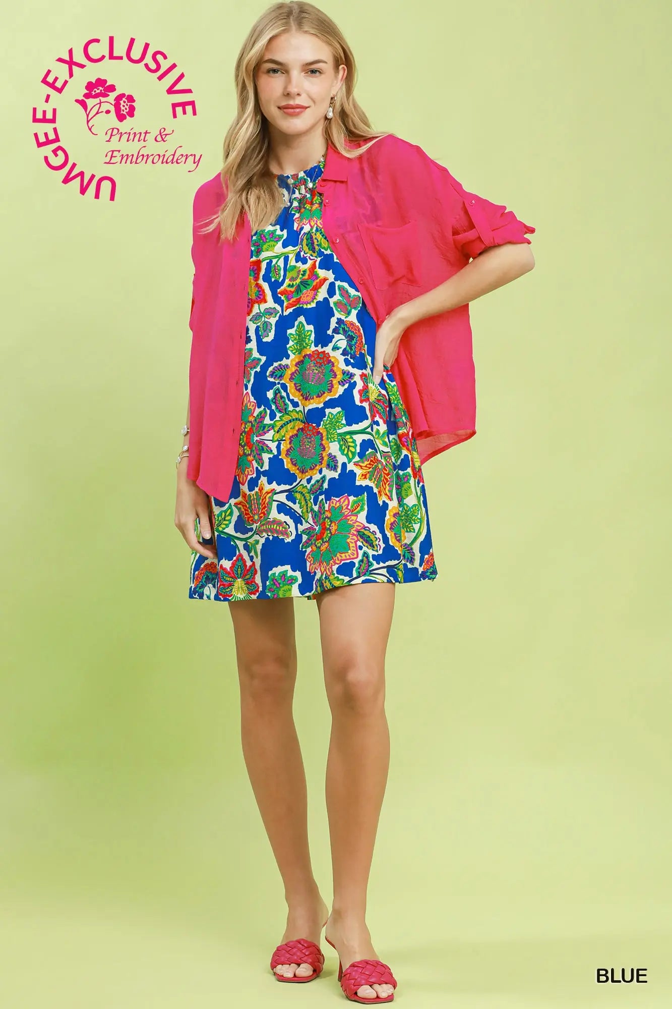 Abstract Print Sleeveless Shift Dress by Umgee in Blue