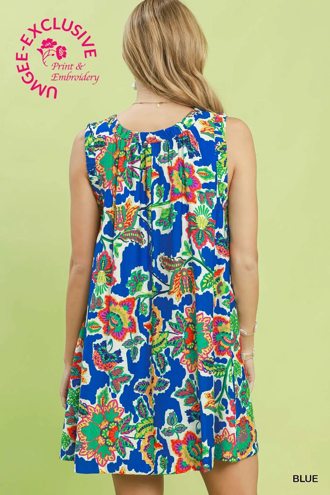 Abstract Print Sleeveless Shift Dress by Umgee in Blue