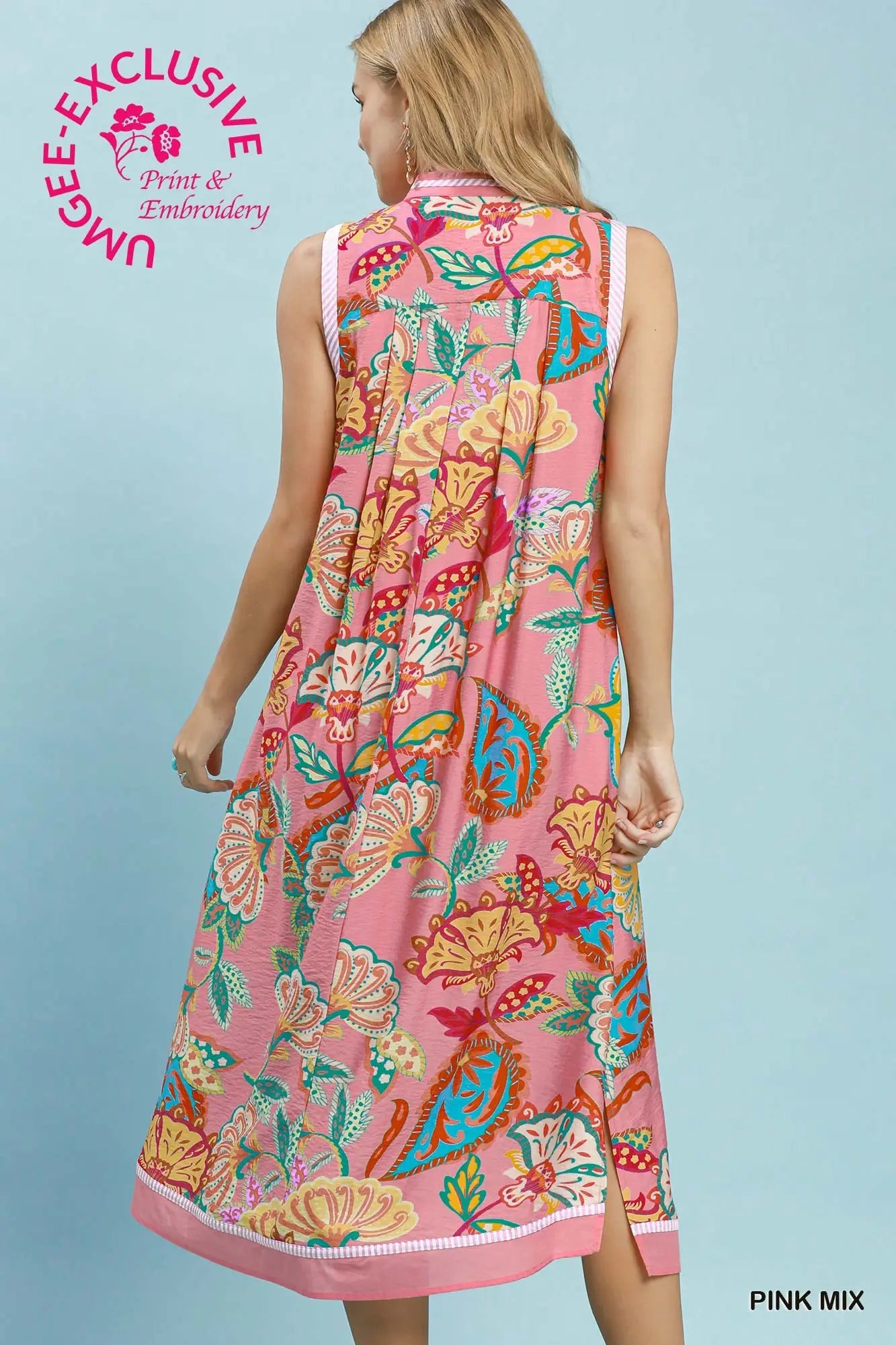 Paisley Floral Sleeveless Midi Dress by Umgee in Pink Mix