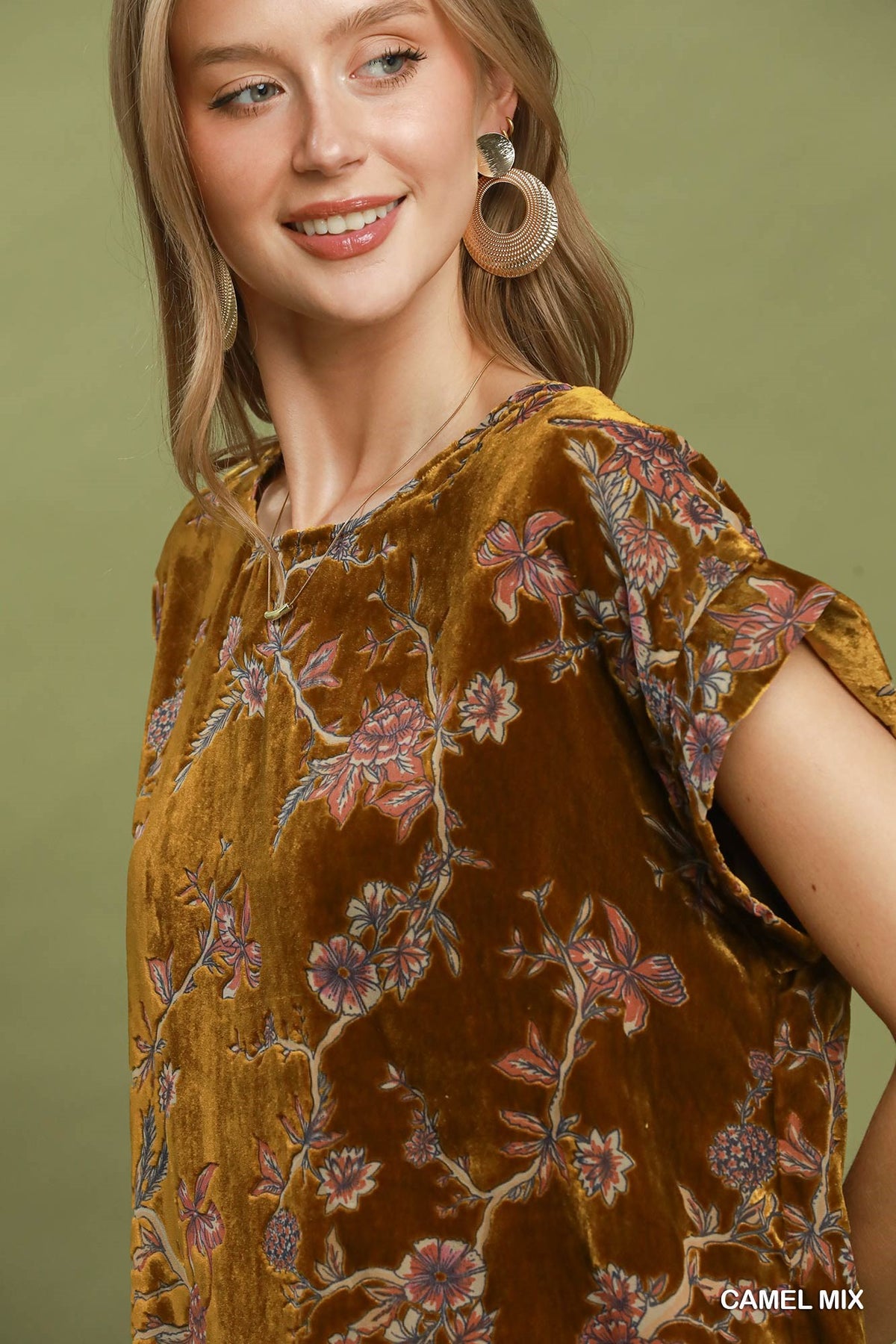 Mix Floral Velvet Boxy Top by Umgee in Camel Mix