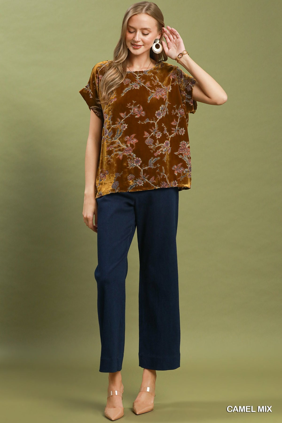 Mix Floral Velvet Boxy Top by Umgee in Camel Mix