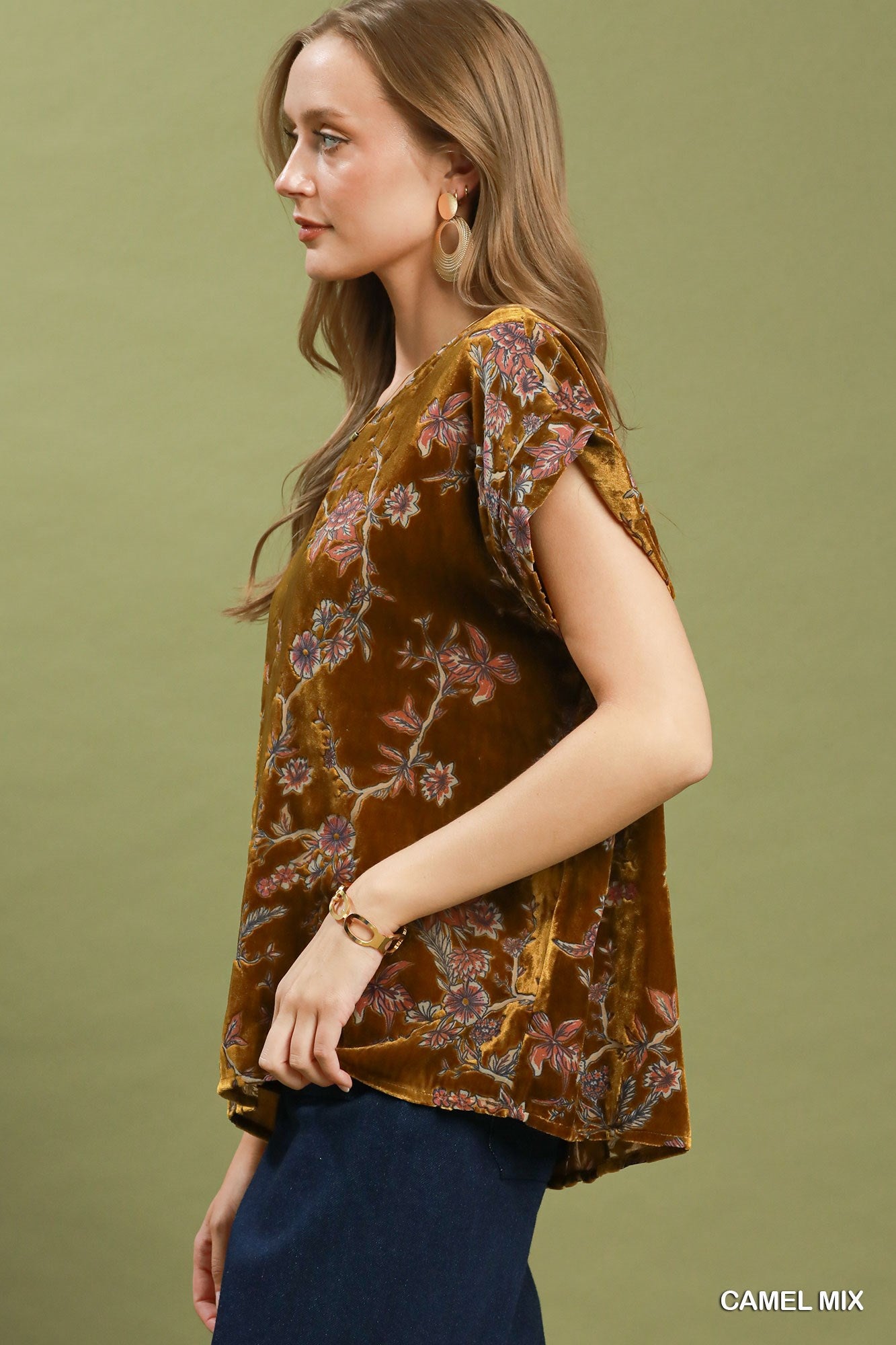 Mix Floral Velvet Boxy Top by Umgee in Camel Mix