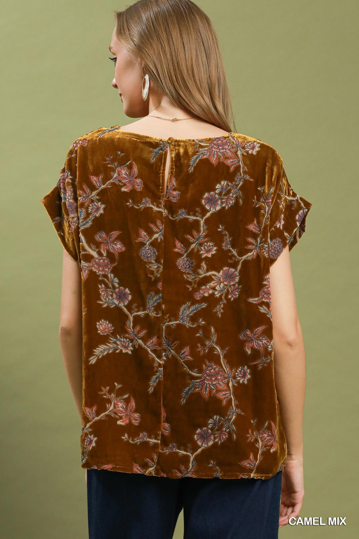 Mix Floral Velvet Boxy Top by Umgee in Camel Mix