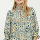 Floral Print Lace Trim Button Front Blouse by Umgee in Denim