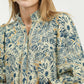 Floral Print Lace Trim Button Front Blouse by Umgee in Denim