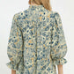 Floral Print Lace Trim Button Front Blouse by Umgee in Denim
