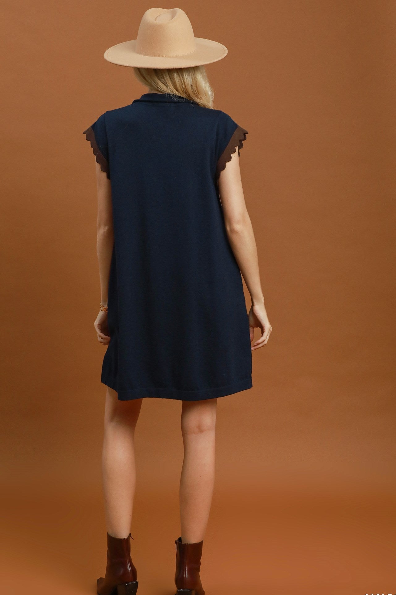 Half-Zip Sweater Knit Mini Dress by Umgee in Navy