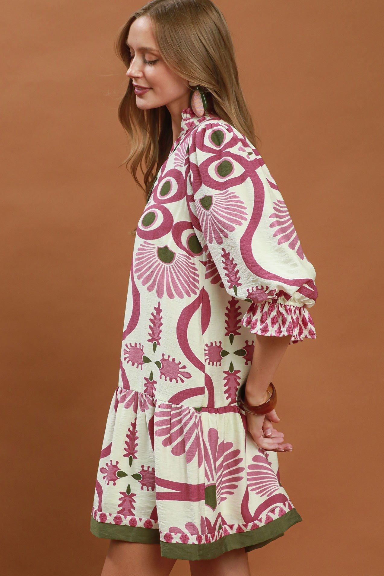 Abstract Print Button Front Babydoll Dress by Umgee in Rose