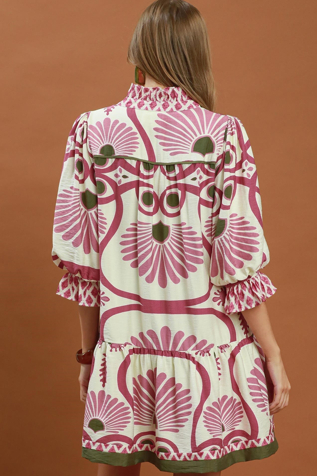 Abstract Print Button Front Babydoll Dress by Umgee in Rose