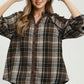 Plaid Button Down Long Sleeve Relaxed Top by Umgee in Espresso